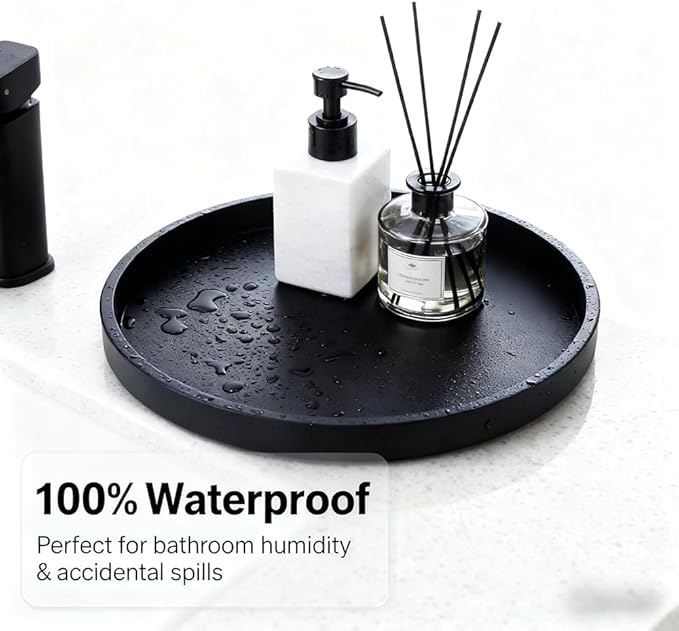 Silicone Bathroom Tray - 9-Inch Round Vanity Tray, Suitable for Candles, Perfumes, Soap Dispensers Black