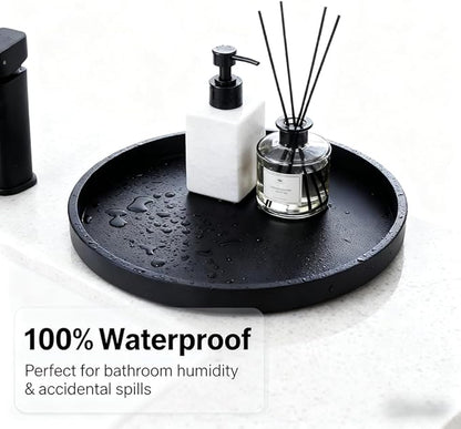 Silicone Bathroom Tray - 9-Inch Round Vanity Tray, Suitable for Candles, Perfumes, Soap Dispensers Black