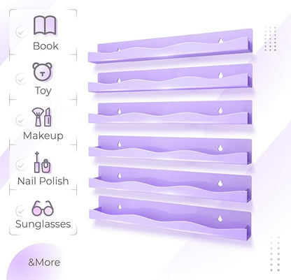 6 Pack Nail Polish Wall Mounted Shelf,15 Inch Nail Polish Floating Shelves for 66-90 Bottles Multi-Purpose,Ideal Gift, Great Display for Salons Retailers,Purple