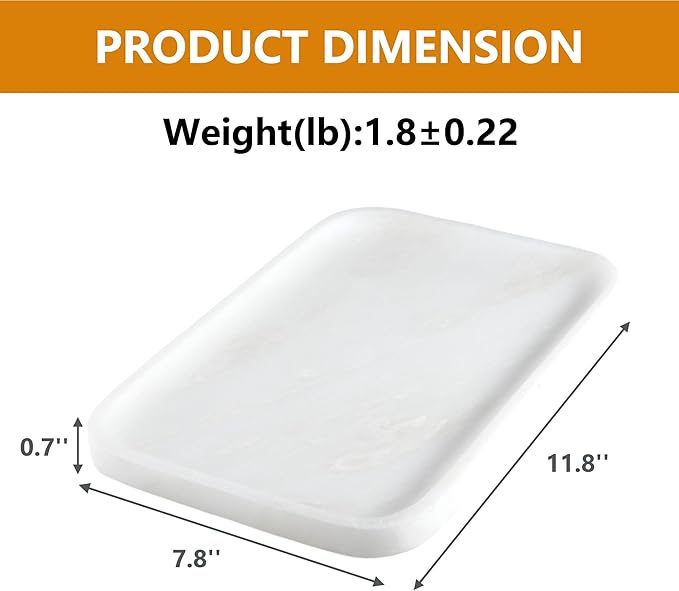 Karibiber Vanity Tray, 11.8inch Marble Bathroom Tray for Countertop, White Marble Bathroom Dresser, Stone Serving Tray for Kitchen Counter, Storage Organizer for Decor, Perfume, Jewelry