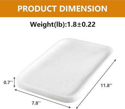 Karibiber Vanity Tray, 11.8inch Marble Bathroom Tray for Countertop, White Marble Bathroom Dresser, Stone Serving Tray for Kitchen Counter, Storage Organizer for Decor, Perfume, Jewelry