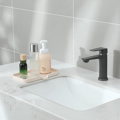 MicoYang Silicone Bathroom Soap Dishes with Drain Spout-Bathroom and Kitchen Sink Organizer,Sponge Holder,Dish Soap Tray,Perfect for Dispenser,Scrubber,Bottle,Cup on Sink or Counter-Tapioca 9.6"×5.3"