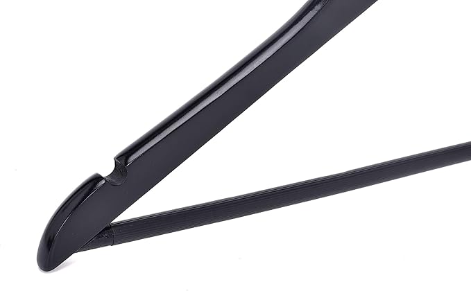 Quality Black Wooden Hangers - Slightly Curved Hanger Set of 20-Pack - Solid Wood Coat Hangers with Stylish Chrome Hooks - Heavy-Duty Clothes, Jacket, Shirt, Pants, Suit Hangers (Black-Gold Hook, 20)