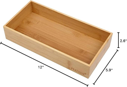 PRATIQUE Bamboo Drawer Organizer - Kitchen Utensil Organizer Silverware Tray Cutlery Holder，Office Desk Supplies and Accessories (12x5.9x2.6 inch)