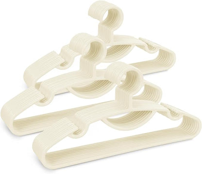 30 Pack Heavy Duty Plastic Hangers, Thick Strong Plastic Clothes Hangers for Coat Jacket and Shirt, Space Saving Clothes Hangers with Shoulder Grooves for Tank Top, Blouses, Strappy Dresses (Beige)