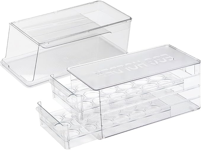 Glad Egg Holder & Soda Can Organizer - Fridge Storage Container Set with Soda Can Dispenser & Organizer for 36 Eggs with Lid and Pull-Out Drawers - BPA Free Clear Plastic