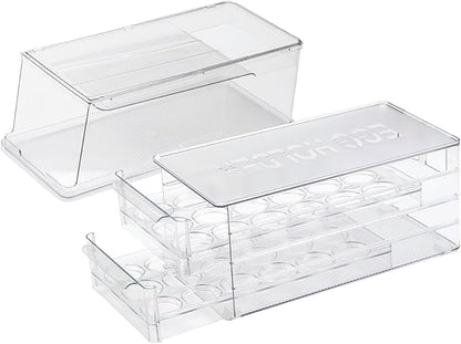 Glad Egg Holder & Soda Can Organizer - Fridge Storage Container Set with Soda Can Dispenser & Organizer for 36 Eggs with Lid and Pull-Out Drawers - BPA Free Clear Plastic