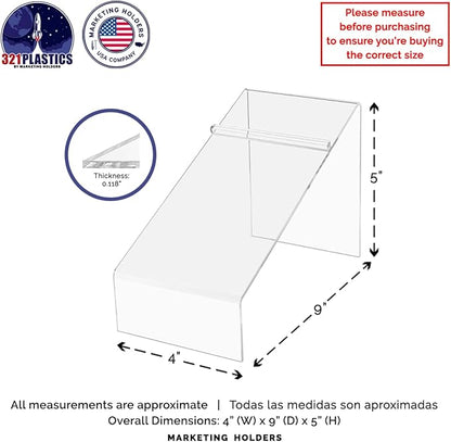 6 Pack Acrylic Shoe Display Stand Clear Premium Lucite 4 Inch Wide x 5 Inch High Slanted Footwear Showcase Riser with Heel Stop for Retail Shops and Clothing Stores by Marketing Holders