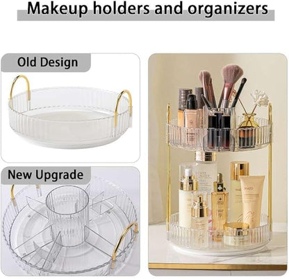 shuang qing Rotating Makeup Organizer for Vanity, High-Capacity Skincare Clear Make Up Storage Perfume Organizers Cosmetic Dresser Organizer Countertop 360 Spinning (Clear, New-2 Tier)