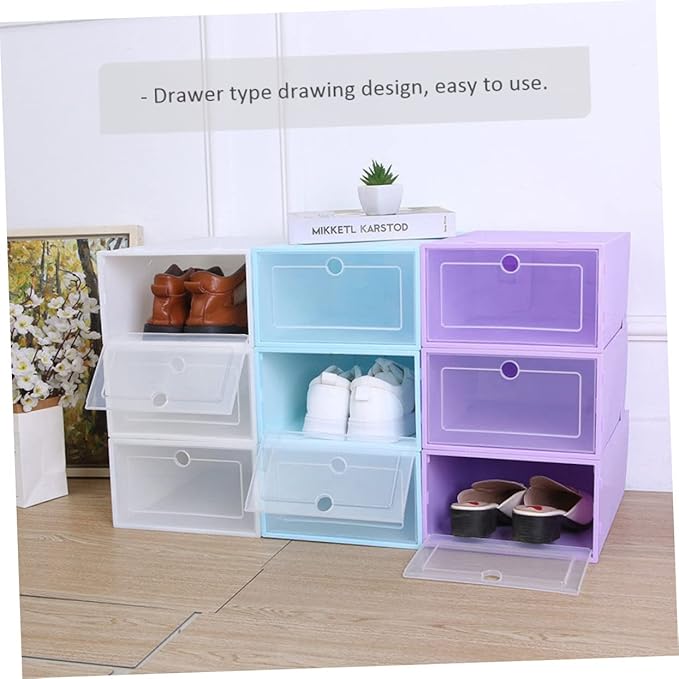 6pcs Stackable Shoes Organizer Plastic Shoe Storage Boxes Drawer Design Space-saving Case for and Accessories Round White