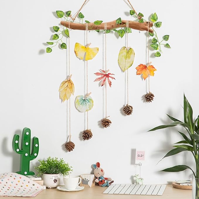 15Inch Driftwood Wall Hanging Jewelry Organizer - 2pcs Rustic Wood Tree-Shaped Wall Decor with 4/5 Hooks for Rustic, Boho & Farmhouse Home