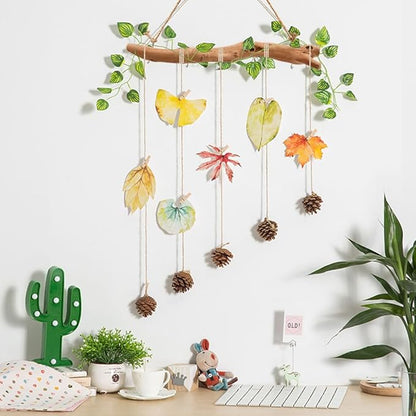 15Inch Driftwood Wall Hanging Jewelry Organizer - 2pcs Rustic Wood Tree-Shaped Wall Decor with 4/5 Hooks for Rustic, Boho & Farmhouse Home