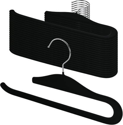 Velvet Pants Hangers, 20 Pack Non-Slip Open Ended Hangers with 360° Swivel Hook Slim Space Saving Jeans Hangers for Pants, Scarves, Ties, Towels, Black