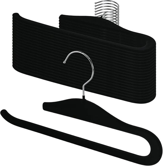 Velvet Pants Hangers, 20 Pack Non-Slip Open Ended Hangers with 360° Swivel Hook Slim Space Saving Jeans Hangers for Pants, Scarves, Ties, Towels, Black