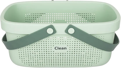 JiatuA Plastic Storage Basket with Handle Portable Shower Caddy Tote Organizer Basket Bin for Bathroom Kitchen Dorm Room Bedroom, Green