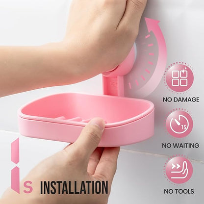 TAILI Soap Holder Soap Dish for Shower, Suction Cup Soap Holder for Shower Wall, Bathroom Accessories, Removable Strong Hold Soap Saver, Drill Free, Pink 2 Set