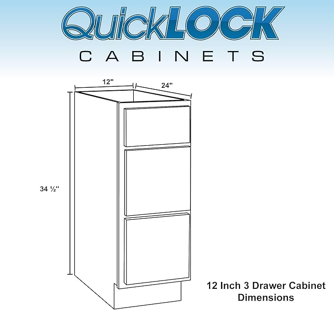 Quicklock RTA (Ready-to-Assemble) | Base Kitchen Cabinets - Shaker Style | Made in America (Espresso Stain, 12" W x 34.5" H x 24" D 3 Drawer Pots and Pans)