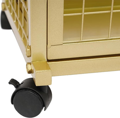 Commercial Ribbon Holder Organizer w/ 16 Rods & Locking Wheels - 59" Mobile Craft Storage for Florists, 4-Tier w/Mesh Basket (Gold, 31.5 * 12.6 * 59.06in)