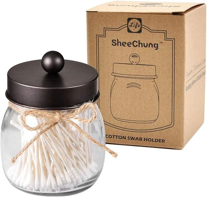 SheeChung Small Mason Jars with Lids - Qtip Holders Set, Bathroom Jars, Bathroom Organizers and Storage for Q-tips, Cottons, Floss, Balls, Cotton Swabs - Bronze