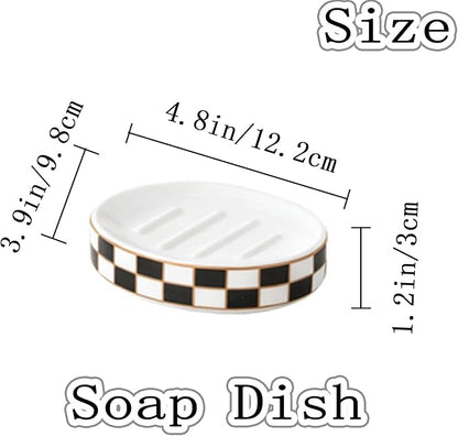 Ceramic Checkered Soap Dish,Black&White Soap Dish for Bathroom Sink, Bar Soap Holder for Bathroom Decorative Counter,Checkered Deco (Black)
