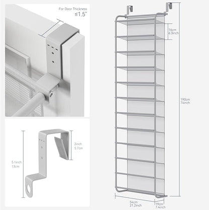 Whitmor 36 Pair Over The Door Shoe Organizer, 12 Tier Hanging Shoe Organizer, Heavy Duty Metal & Mesh Shoe Holder, Hanging Shoe Rack for Closet Organizer & Storage, 74"L x 21.7"W x 7.5"H, Grey