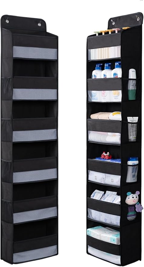 WishJazz Premium Over The Door Organizer 6 Large Pockets, 150D Extra Thick,50 lbs Hanging Organizer Storage, Behind Door Closet Organizer and Storage for Nursery, Bedroom, Bathroom, Black