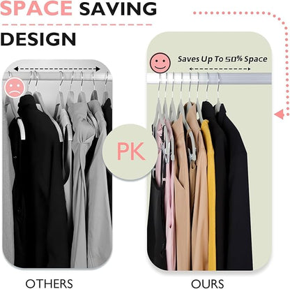 ManGotree Pants Hangers with Movable Clips, Non-Slip Velvet Skirt Hangers, Space-Saving Clothes Hangers for Pants, Skirts, Shirts, Coats, Dresses (32 Pack, Grey)
