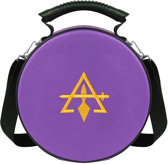 Masonic Cryptic Masons Crown Cap Case – 9”x9” Purple Embroidered (R&SM Emblem) Freemason Hat Box Foldable Design with Shoulder Strap & Cotton Gloves – Lightweight & Travel-Friendly