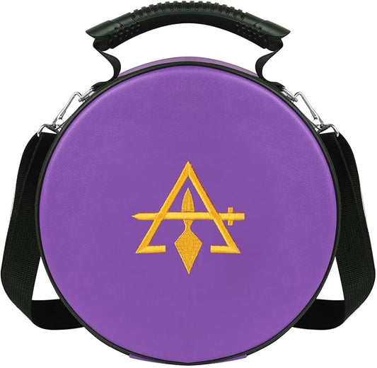 Masonic Cryptic Masons Crown Cap Case – 9”x9” Purple Embroidered (R&SM Emblem) Freemason Hat Box Foldable Design with Shoulder Strap & Cotton Gloves – Lightweight & Travel-Friendly
