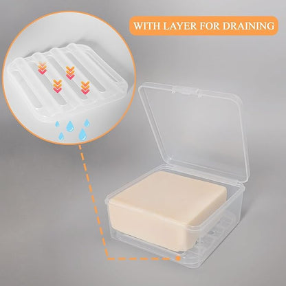 Travel Soap Dish, Soap Box Case with Bar Soap Saver Pad Portable Soap Rest for Bathroom Shower Home Outdoor Gym Fitness Vonpri (Transparent 2Pack)