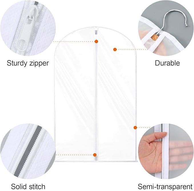 Kifmurase 40" All Clear Garment Bags for Hanging Clothes, 15 Packs Suit Bags for Closet Storage, Plastic Dustproof Suit Cover Bag Clothes Protectors Bag with Zipper for Coats Jackets Shirts Closet