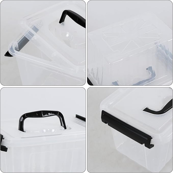3.5 Quart Clear Latching Bin with Handle, 6-Pack Small Plastic Storage Boxes with Lids