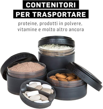 BlenderBottle ProStak Twist n' Lock Storage Jars Expansion 2-Pak with Pill Tray, All Black