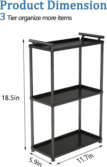 VOTZAAQ 3 Tier Bathroom Organizer Countertop, Stainless Steel Perfume Tray and Vanity Countertop Shelf, Makeup Skin Care Bathroom Organizers and Storage for Dresser, Kitchen (Matte Black)