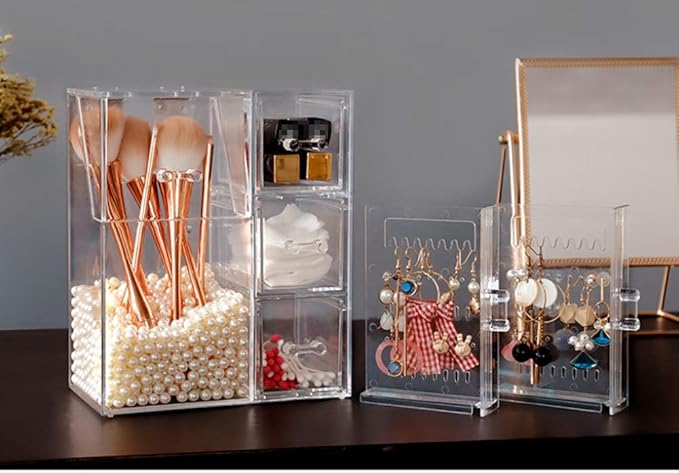 1PC Clear Acrylic Makeup Brushes Holder with Lid Cosmetic Brushes Organizer Waterproof Cosmetic Storage Display Box Case for Dressing Tables and Vanity