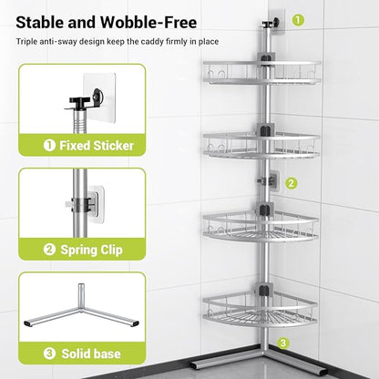 Aitatty Standing Shower Caddy Corner: 4-tier Rustproof Shower Organizer Shelf - Floor Shower Corner Shelf Rack Stand for Bathroom Chrome