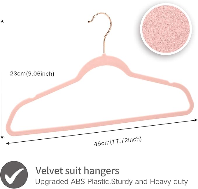 Premium Velvet Hangers Blush Pink- Rose Gold Swivel Hooks -Non Slip Sturdy Suit Hangers- Felt Hangers-Space Saving Clothes Hangers 50 Pack for Skirts Coats(Blush Pink/Rose, 50 Pack)