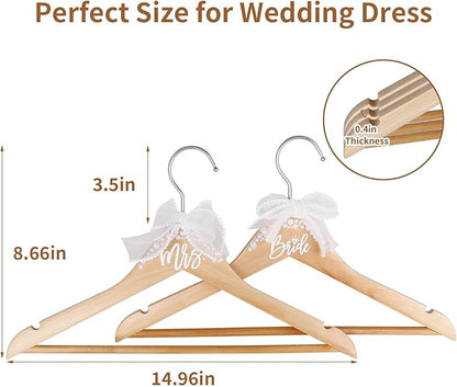 Bride Hanger for Wedding Dress Wooden Pearl Hangers with Pearl Ribbon Bow Elegant Bridal Mrs Wedding Dress Hanger, 2PCS Personalized Wedding Hangers (Burlywood)