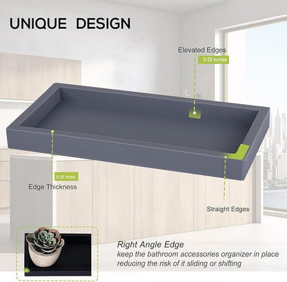 Bathroom Trays for Counter, Slicone Vanity Trays for Bathroom, Rectangle Sponge Holder for Kitchen Sink - Grey