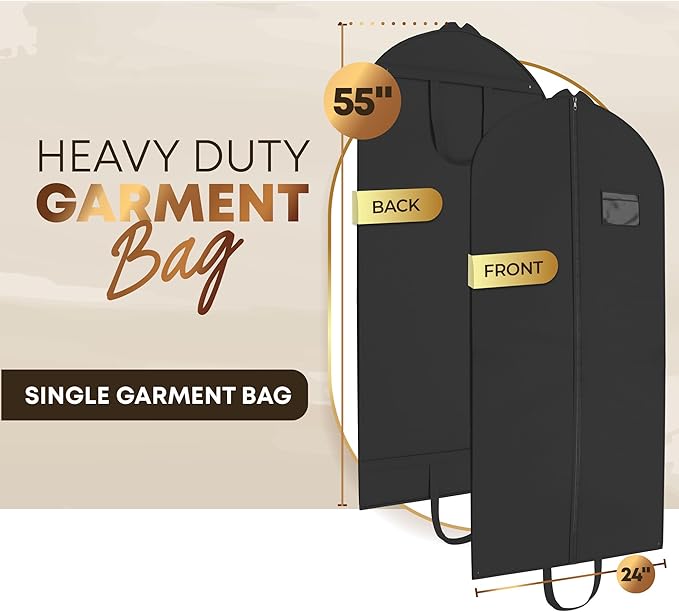 Heavy Duty Travel Garment Bag for Hanging Clothes, Suits, Dresses, Fur Coats & Dress Shirts - Suit Bag for Men - Storage Dress Bags for Women - Carry Handle Garment Bags for Travel 24"x55"