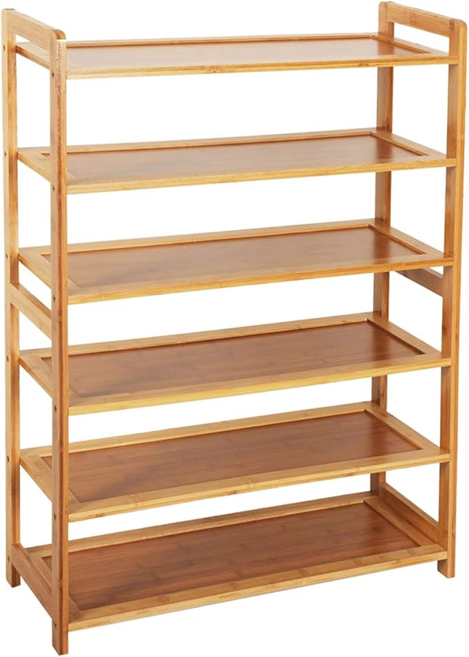 6 Tiers Shoe Rack Natural Bamboo Shoes Shelf Storage for Hallway Entryway Closet Wooden Stackable Shoe Organizer (Style A)