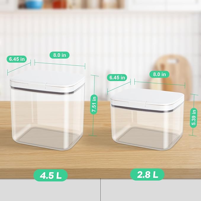 TBMAXS Flour Sugar Storage Containers, 2Pack 2.9 Qt + 4.75 Qt Food Storage Container with Pop-to-Flip Lids for Rice Dog Food Dog Treat Storage, Kitchen Organizers and Storage