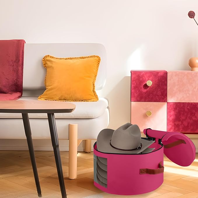 Hat Box,Hat Storage Box,Stackable Round Brim Hats Organizer Bag Container for Closet,Travel Hat Boxes for Women, Cowboy Hat Organizer, FoldableTravel Cap Boxes (09-Rose Red, 16.5" D x 10.5" H)