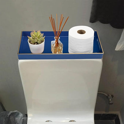 MAONAME Royal Blue Vanity Tray Set of 2, Plastic Decorative Tray with Handles, Long Narrow Trays, Rectangular Bathroom Trays for Toilet Tank, 13.8" X 6" X 1.57"