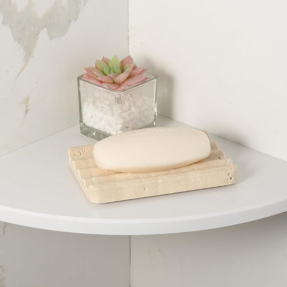 Koville Natural Travertine Soap Dish for Bathroom Shower, Marble Soap Tray Travertine Dish for Bathroom, Stone Soap Tray for Sink, Stripe Grooves Soap Saver Keep Soap Bars Dry Easy Clean
