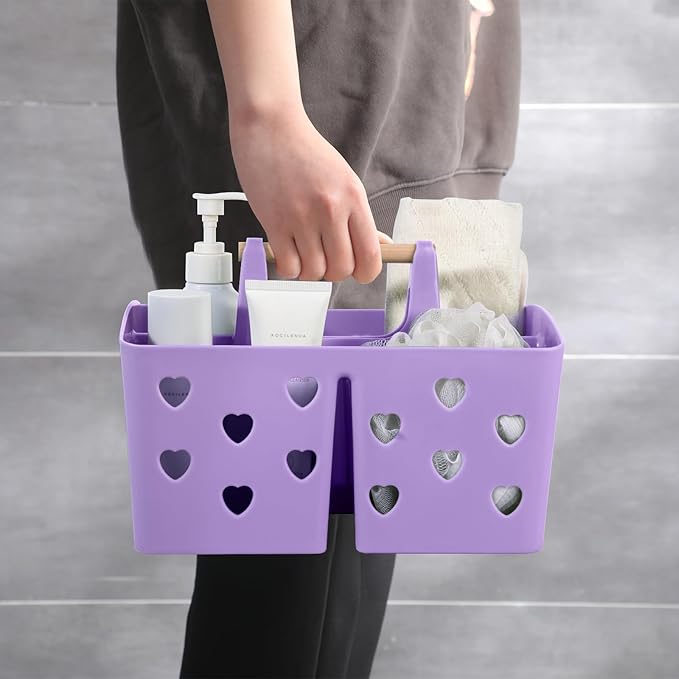 Anyoifax Portable Shower Caddy Plastic Shower Basket Organizer Divided Bathroom Caddy Storage Cleanning Caddy Tote with Handle for College, Dorm Room, Kitchen, Purple