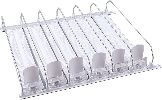 Cryfokt Self Pushing Drink Holder,Width Large Capacity 15in Fridge Drink Dispenser with Automatic Forward Sliding, Spring Loaded Soda Can Drink Organizer for Beer Wine (White), Cryfoktiofdhu5cg9-12