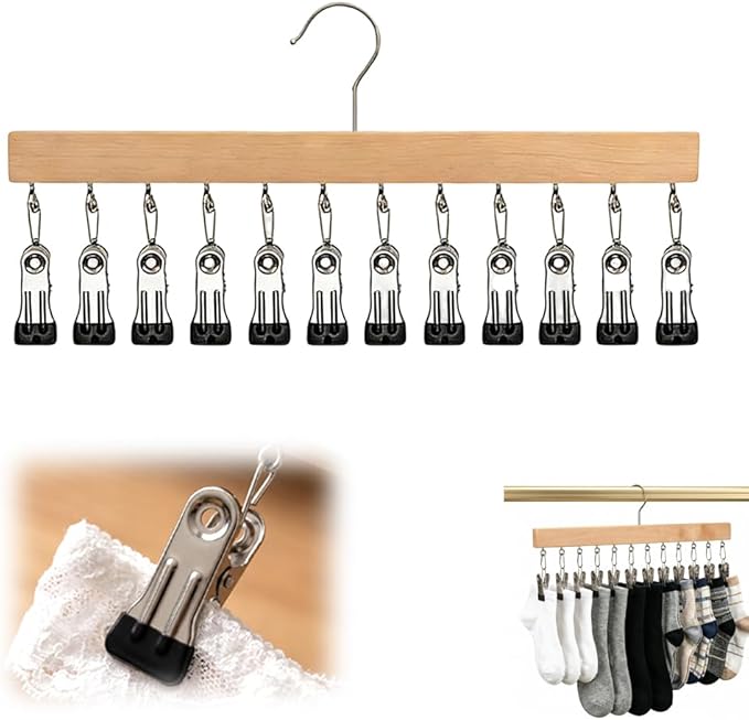 Kruggo Closet Organizer with 10 Clips, 2026 Upgraded 360° Swivel Multi-Hook Wardrobe Organizer, Space Saving Hanging Legging Hangers for Closet (1, Nature-12 clicks)