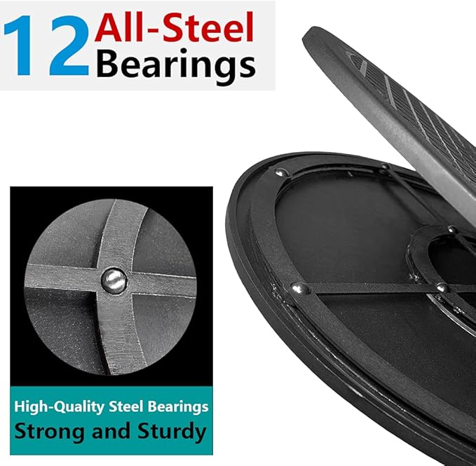 Lazy Susan Turntable Organizer - 12 Inch Heavy Duty Rotating Swivel Stand with Steel Ball Bearings for Spice Cabinets, Flat Panel Monitor, TV, Painting, Display, Potted Plants (Black)