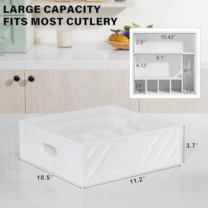 Utensil Holder for Party-Paper Plate Dispenser and Holders for countertop,Wood Rustic Silverware Utensil Caddy with 7 Compartments,Cutlery Flatware Organizer Box for Cup/Fork/Spoon,Kitchen Accessories